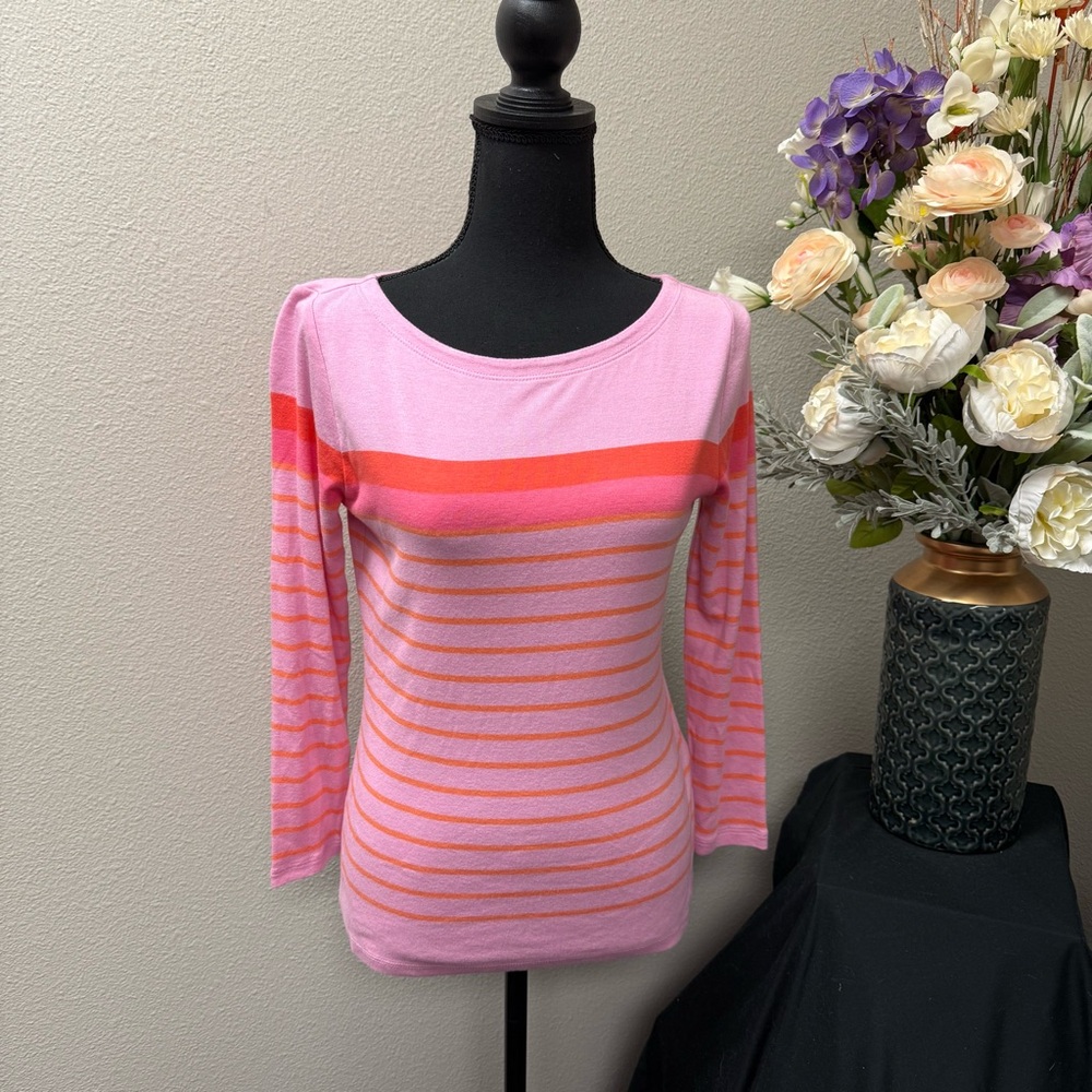 NWT Vineyard Vines Pink Striped Boatneck Top Long Sleeve Lightweight Size S